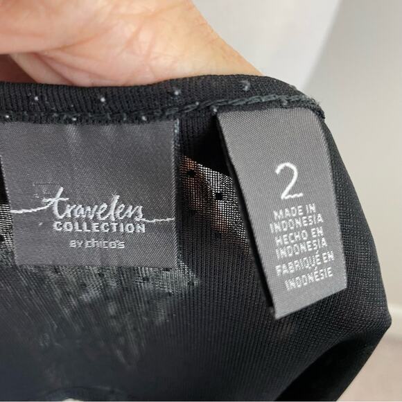 Chico's Travelers Brown Tan Black Animal Print Mixed Media Top 2 - Picture 8 of 8